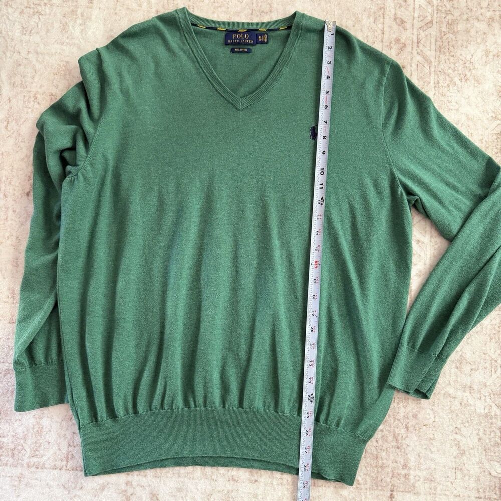 Polo Ralph Lauren V Neck Sweater Pima Cotton Men’s XL Long Sleeve Pullover Green - Picture 13 of 13